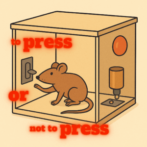 Mouse in a Skinner box with lever.