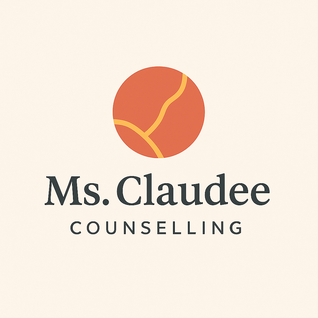 Ms. Claudee Counseling logo with abstract design.